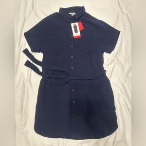 NWT Weatherproof Blue Womens Gauze Dress Button Down Short Sleeve Size Medium
